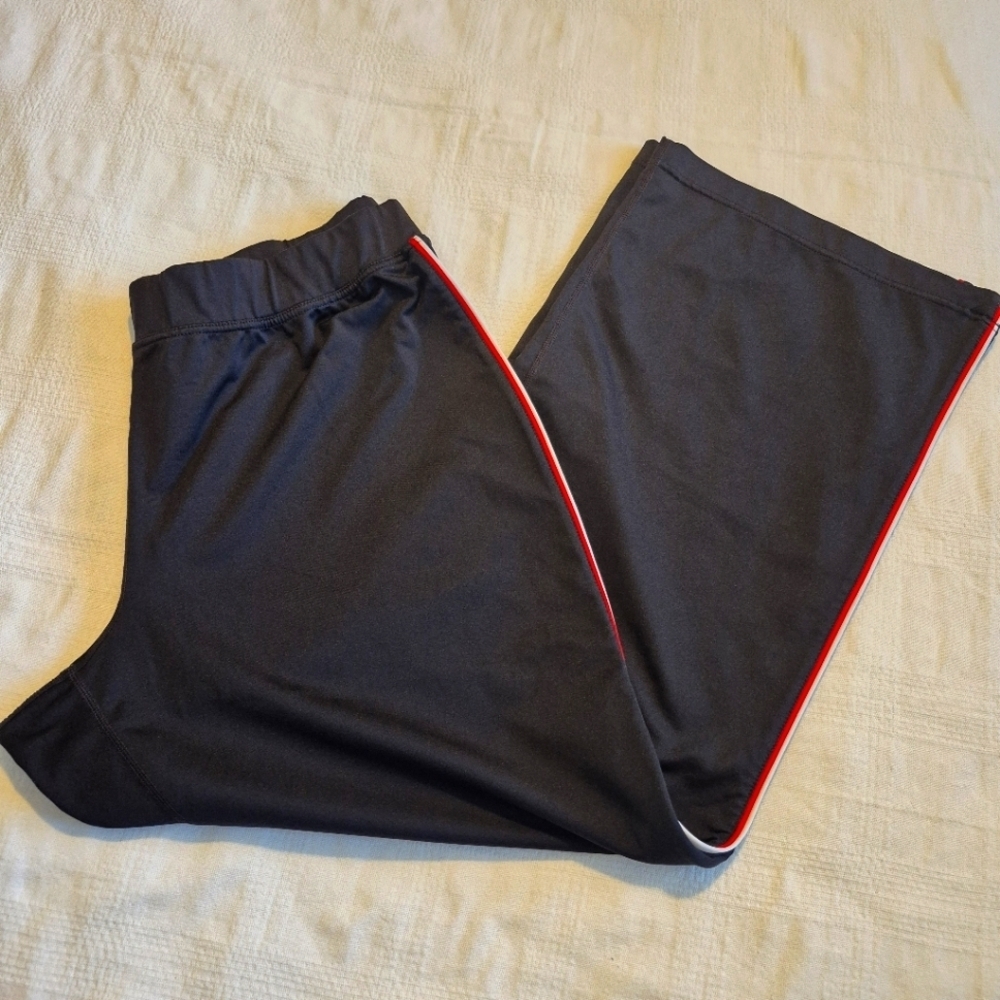 Style & Co women's size xl black jogging pants, red & white stripe down leg EUC